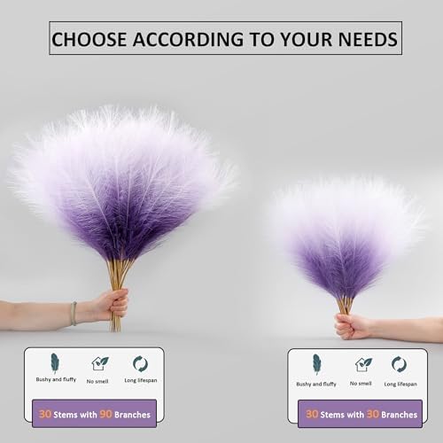 30 Stems Purple Faux Pampas 24" Extra Full for Vase Filler