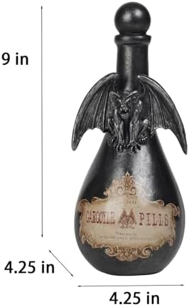 Braxio Gothic Home Decor Potion Bottles - Resin Black Gargoyles Halloween Potion Bottles Room Decor Aesthetic Gift for Women Halloween Prop Accessory Display Bottles 4.25 * 4.25 * 9.5 Inch