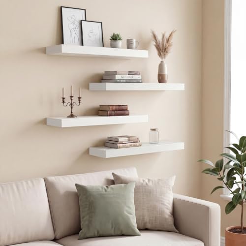 Fixwal Floating Shelves for Wall Decor (White, Set of 4, 15.7 Inch)