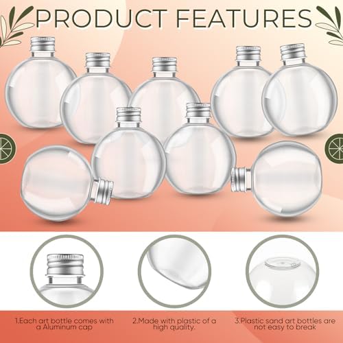 Jinei 15 Pcs 6 oz Spherical Plastic Potion Bottles, Aluminum Cap, Silver