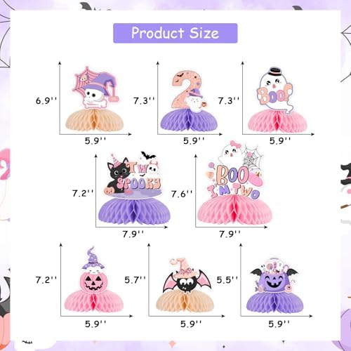 Pink Purple Halloween 2nd Birthday Decorations Girl 8pcs Halloween 2nd Birthday Honeycomb Centerpieces Table Decoration Two Spooky Birthday Decoration Table Topper Halloween Second Birthday