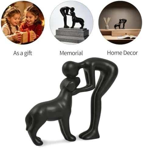 Abstract Person and Dog Sculpture Head-to-Head Figurine Black