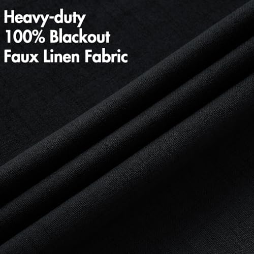 MIULEE 100% Blackout Linen Curtains for Bedroom 52x84 Inches Black