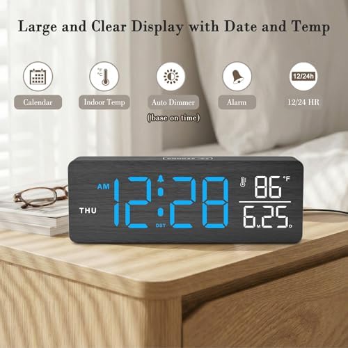 DreamSky Wooden Digital Alarm Clock with Date & Day of Week for Bedroom