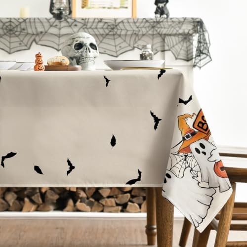 Horaldaily Halloween Tablecloth 60 x 84 Inch Rectangular Black Bat Ghost
