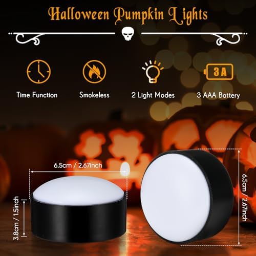 Riakrum 6 Pack Halloween Pumpkin LED Lights, Black,Warm Light