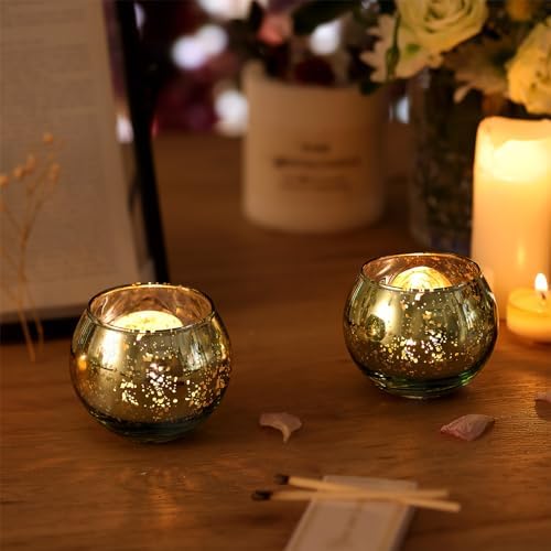 Volens Round Green Votive Candle Holder Set of 12, Mercury Glass Votives