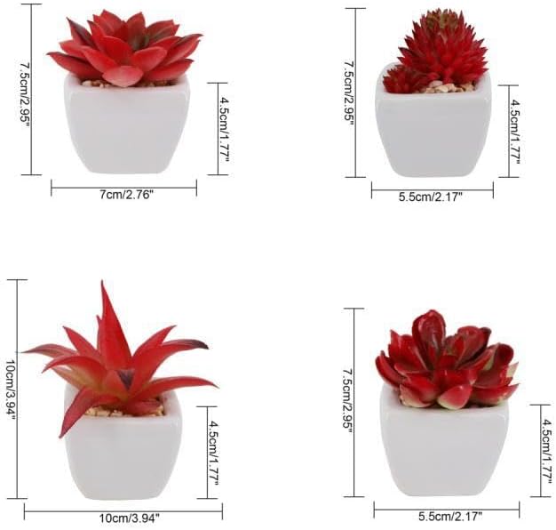 Mini Succulents Plants Artificial Fake Succulents Pots Faux Succulents Ceramic / Red / Set of 4