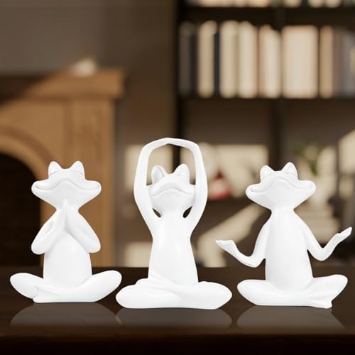 Suoedd White Frog Yoga Figurines 3 Pcs,Modern Decor for Shelf,Desk,Office