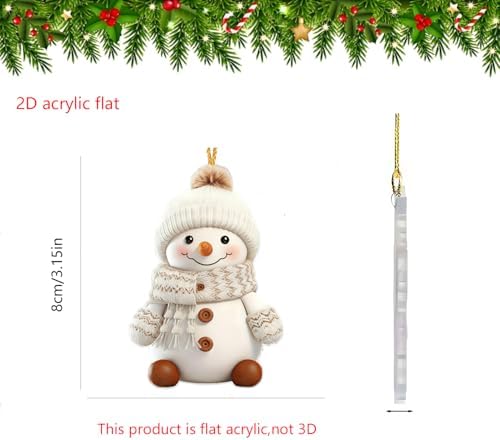 8 Pcs Christmas Snowman Ornaments 2D Acrylic Christmas Hanging Ornaments Decorations for Tree Cartoon White Snowman Wearing Hat Designs Xmas Hanging Pendant for Home Holiday Xmas Party Supplies
