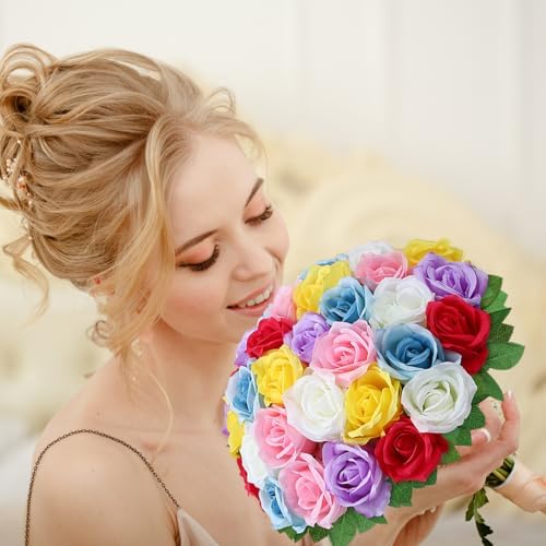 36 Pcs Mixed 6 Color Artificial Roses with Long Stems