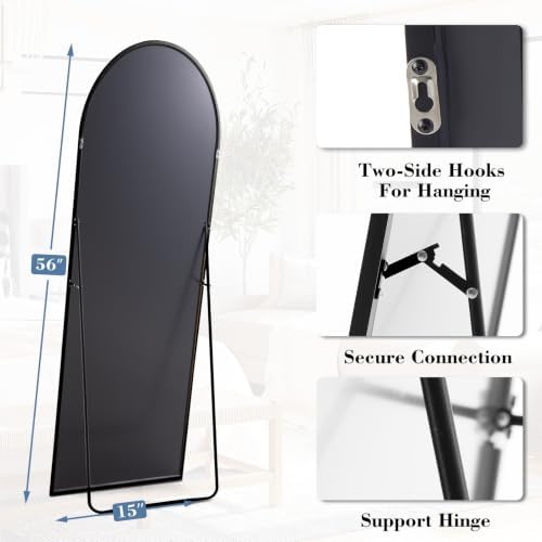 DUMOS 56"x15" Arched Full Length Mirror with Stand, Full Body Floor Mirror