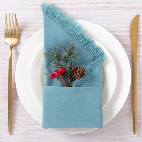 DeZerlor Teal Green Summer Cotton Linen Washable Cloth Napkins Set of 12