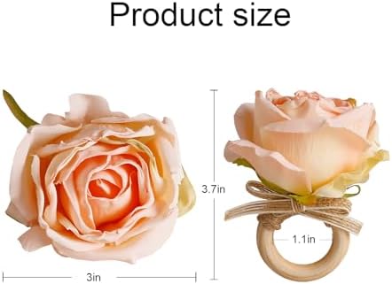 Flower Napkin Rings Set of 8, Handmade Rose Napkin Holder with Wooden Buckles for Dinners Table Decoration