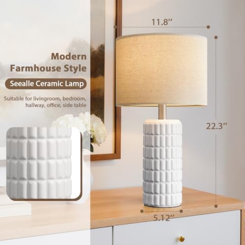 Seealle 23" Ceramic Table Lamps Set of 2, Lamps for Bedroom, Light White