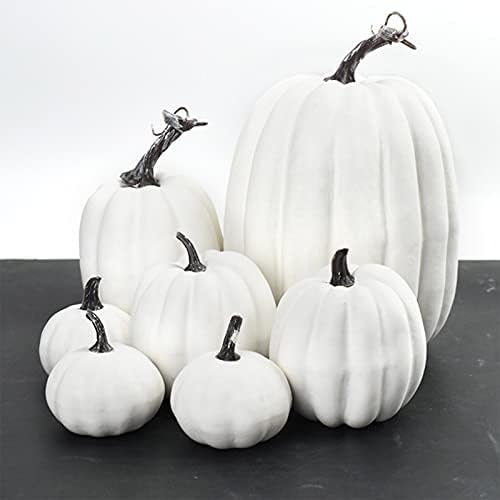Halloween Autumn Harvest Festival 7 Artificial Pumpkins of Various Styles Decorate Rural Style Farmhouses Foam Pumpkins Thanksgiving Dinner Party Home Festival Autumn Decoration (White)
