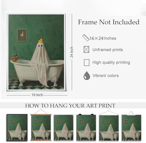 ILLBDR Halloween Ghost in Bathtub Canvas Wall Art Poster 16x24 inch