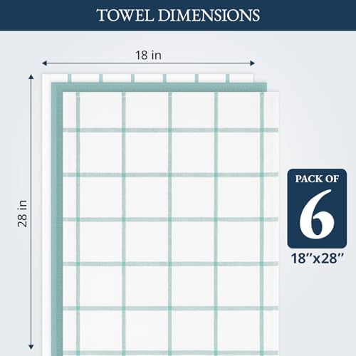 LANE LINEN Tea Towels for Kitchen 100% Cotton Tightly Woven 6 Pack - Aqua