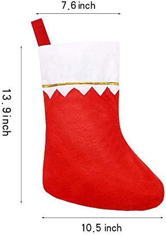 CCINEE 12pcs Felt Christmas Stockings for Christmas Fireplace Hanging Stocking Red Non-Woven Fabric with Golden Trim