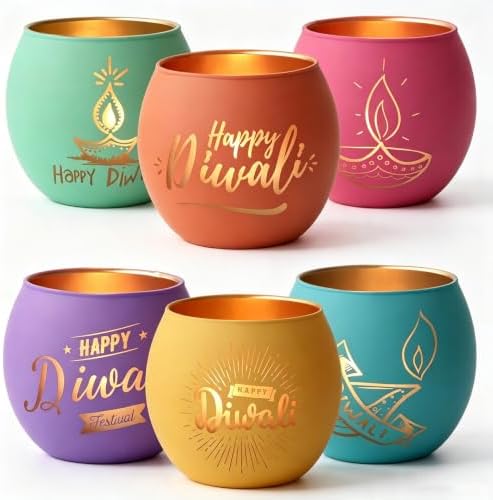 SHMILMH Happy Diwali Decorations for Home Candle Holder Diwali Gifts 6 PCS