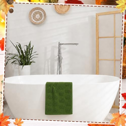 Mindsoft 2 Pcs Fall Hand Towels 3D Pumpkin Jacquard,Moss Green