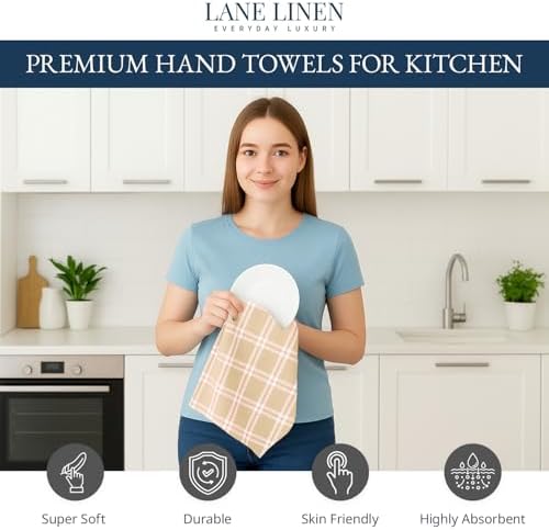 LANE LINEN Dish Towels for Kitchen Cotton Soft & Absorbent 4 Pack - Beige