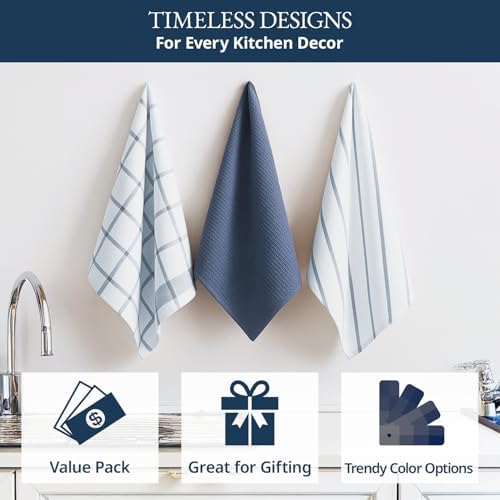 LANE LINEN Cotton Kitchen Towels Durable & Lint-Free 6 Pack - Indigo