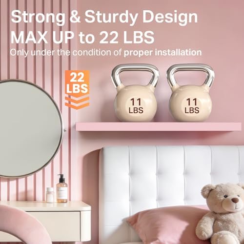 BAYKA Pink Floating Shelves 15.7in, Set of 3, Wall Mounted for Wall Decor