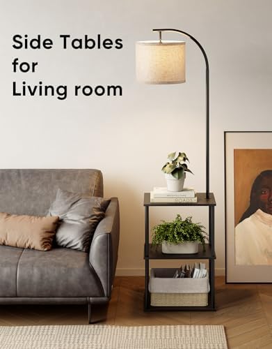PARTPHONER Floor Lamp with Table, Night Stand with Lamp, Narrow Side Table with 3CCT LED Bulb, Small Coffee Table