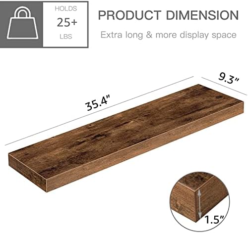 QEEIG Long Floating Shelves for Wall (Brown, Set of 2, 35.4")