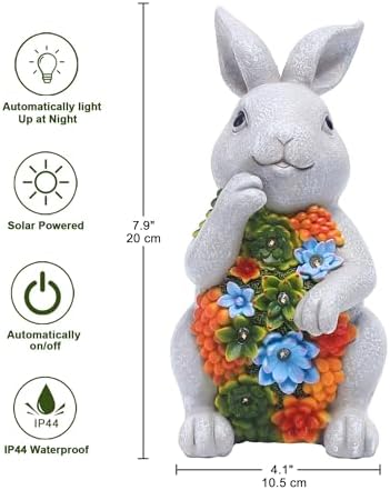Nacome Solar Garden Outdoor Statues Bunny with Succulent