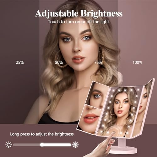 HUONUL 2X/3X/10X Magnifying Vanity Mirror with Light, Trifold Makeup Mirror