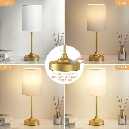 Fenmzee Gold Bedside Lamp for Bedroom - 3-Way Dimmable Touch Table Lamp