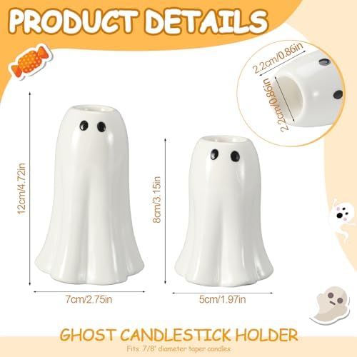 Reallnaive 2 Pcs Halloween Ghost Candlestick, Halloween Taper Candle Holder