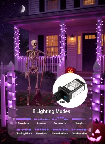 Minetom Halloween String Lights Outdoor, 66Feet 200 Led Purple Lights with 8 Lighting Modes for Halloween Garden Christmas Xmas Tree Lights Decor(Purple)