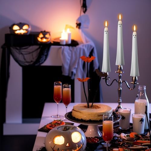 Halloween Ghost Flameless Taper Candles Flickering Remote Timer