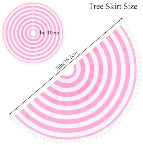 30 Inch Pink and White Christmas Tree Skirt with Pom Poms