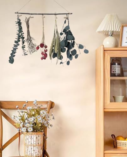 Natural Dried Flower Rack, Dried Tallow Berries Flower Bouquet Wall Hanging Decor, Green Eucalyptus Xmas Decoration, Hanging Dried Plants for Kitchen Home, Tallow Berries