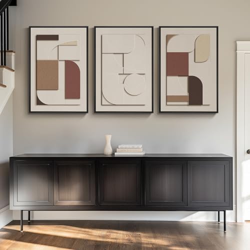 Large 3D Textured Neutral Abstract Framed Wall Art for Living Room, 3 Piece