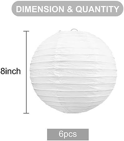 BEISHIDA 8 Inch White Paper Lanterns 6 Packs Hanging Round Chinese Lantern