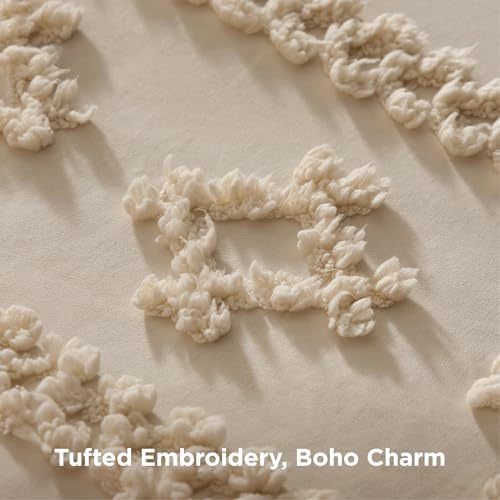 Bedsure Tufted Boho Comforter Set Queen Size - Light Brown Boho Bed Set, GentleSoft™ 3 Pieces Farmhouse-Style