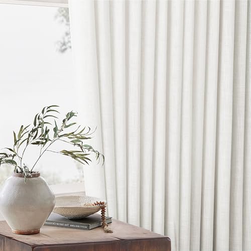 TWODRAPES Beige White Pinch Pleated Linen 96 Inch Curtains 60 Inch Width