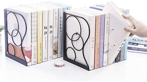 Adjustable Bookends Metal Book Ends for Heavy Book Holder Heavy Duty Bookends Nonskid / Black-round