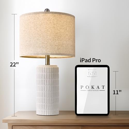 PoKat 23" Table Lamp, Farmhouse Bedside Lamps for Bedroom Set of 2, Ceramic End Table Lamps for Living Room