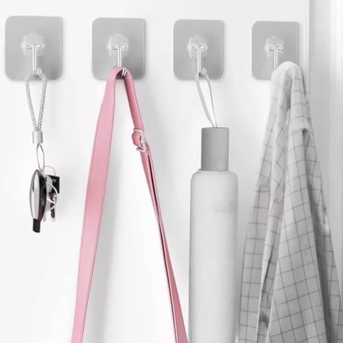 DDMY Adhesive Wall Hooks Clear 50lb(Max) Heavy Duty Hanging Sticky-10 Pack