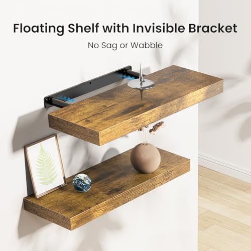 Amada 15.7" Floating Shelves for Wall Decor & Storage, Set of 3, Brown