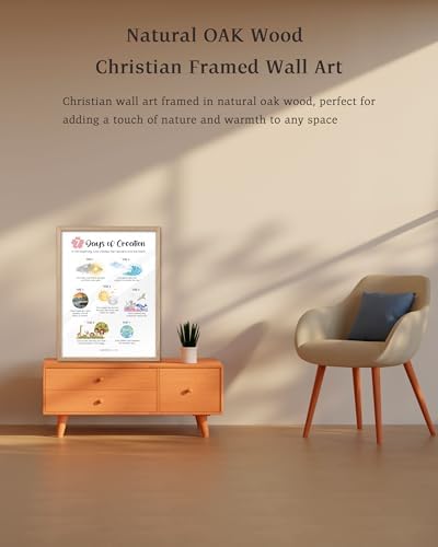 KensTro 12x16 Oak Framed 7 Days of Creation Christian Wall Art
