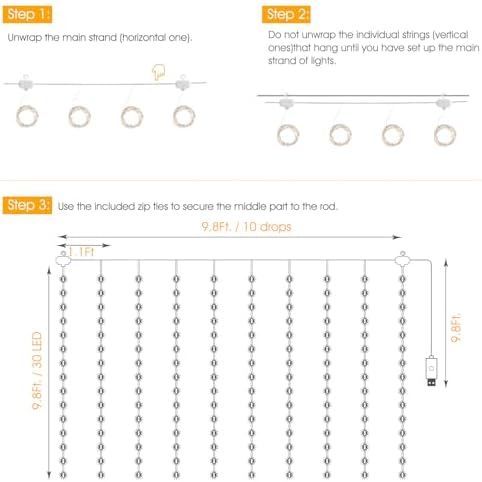 Minetom Curtain Lights, 300 LED Dimmable Twinkle Fairy Lights, 8 Modes