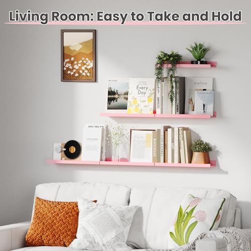 upsimples Floating Shelves for Wall Decor and Storage, Pink, 6Pcs 15.7''