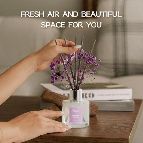 Airkeep Reed Diffuser Set,3.38 fl oz (100 ml) - Lavender Garden Oil Diffusers with 8 Reed Sticks, Home Fragrance Reed